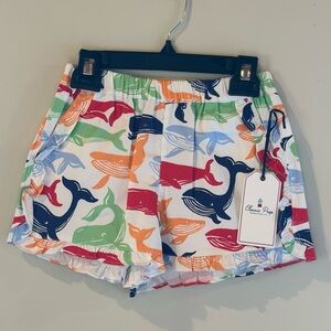 Classic Prep Red and Orange whale Ruffle Shorts Vibrant Design